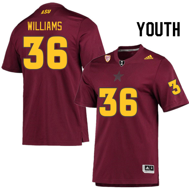 Youth #36 Jamori Williams Arizona State Sun Devils College Football Jerseys Stitched Sale-Maroon